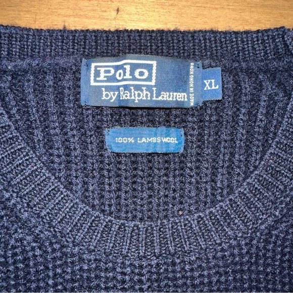 Polo Ralph Lauren Lambswool Ribbed Knit Crewneck Sweater Mens XL Red Navy Blue - Picture 7 of 10